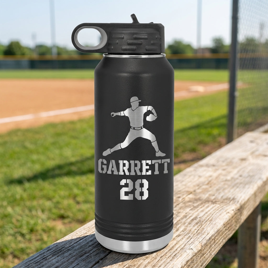 Personalized Baseball Player Water Bottle Gift - Custom Laser Engraved Pitcher Hydration Bottle - Team Coach Thank You End of Season Gift - View 8