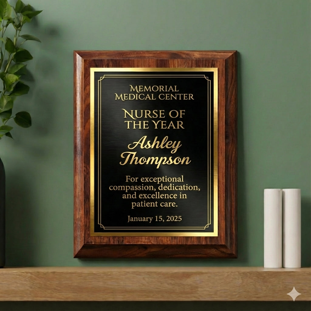 Personalized Nurse of the Year Award Plaque - Custom Engraved Wooden Recognition Gift - Nurse Appreciation & Graduation Present - View 3