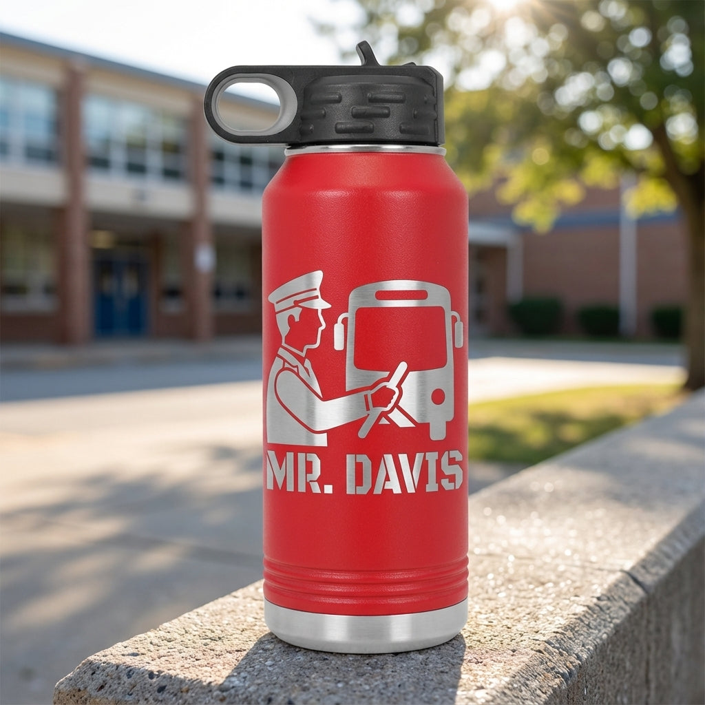 Personalized Bus Driver Gift Water Bottle, Thank You Gift, Appreciation Present, Custom Name Engraved 32oz Bottle, Durable Hydration - View 2