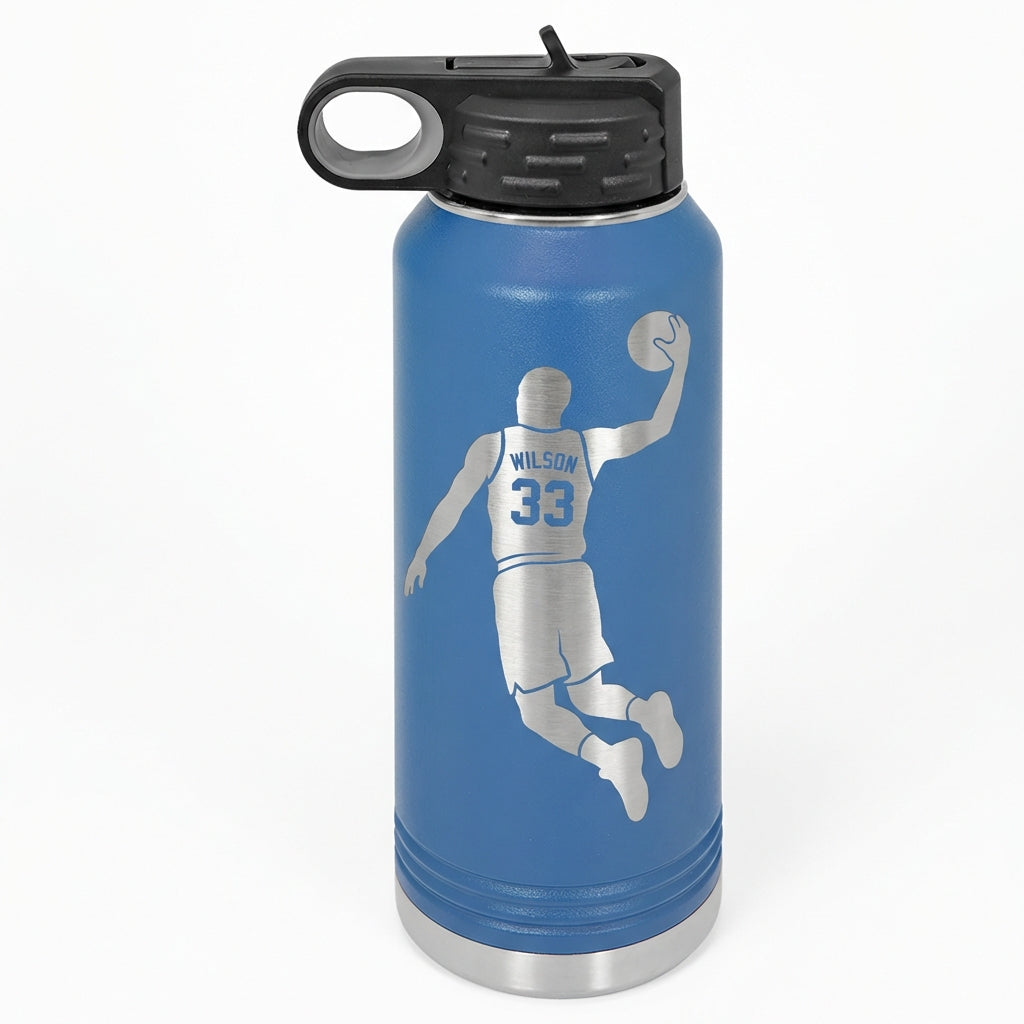 Personalized Basketball Player Water Bottle | Custom Team Gift | Laser Engraved Sports Bottle | Athlete Hydration | Name & Number - View 3
