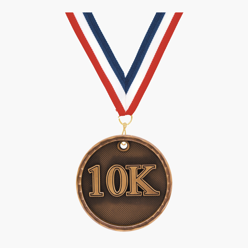 Personalized 10K Medals with Neck Ribbon - Gold Silver Bronze - Custom Engraved
