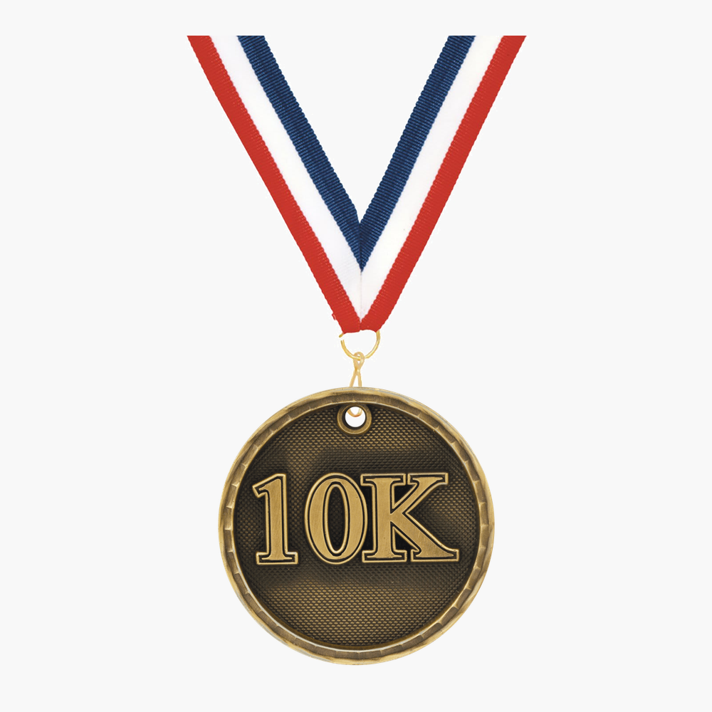 Personalized 10K Medals with Neck Ribbon - Gold Silver Bronze - Custom Engraved