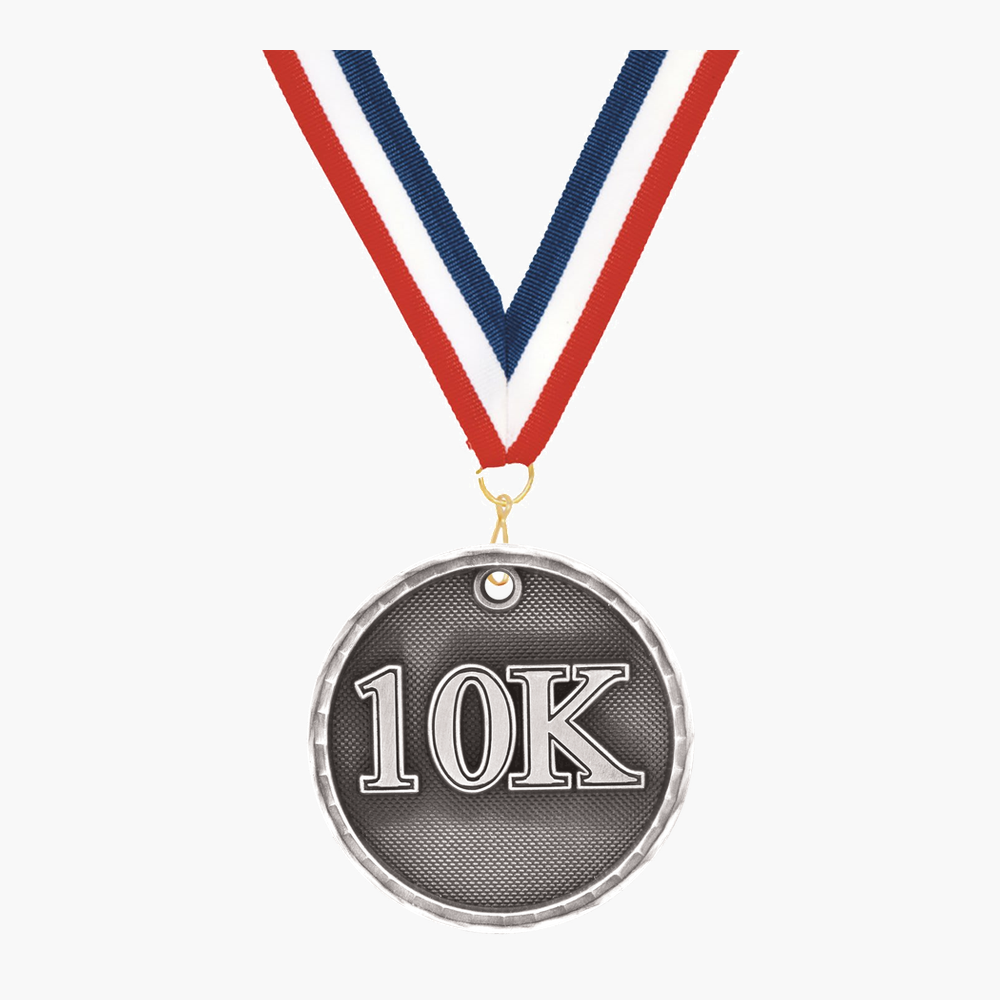 Personalized 10K Medals with Neck Ribbon - Gold Silver Bronze - Custom Engraved