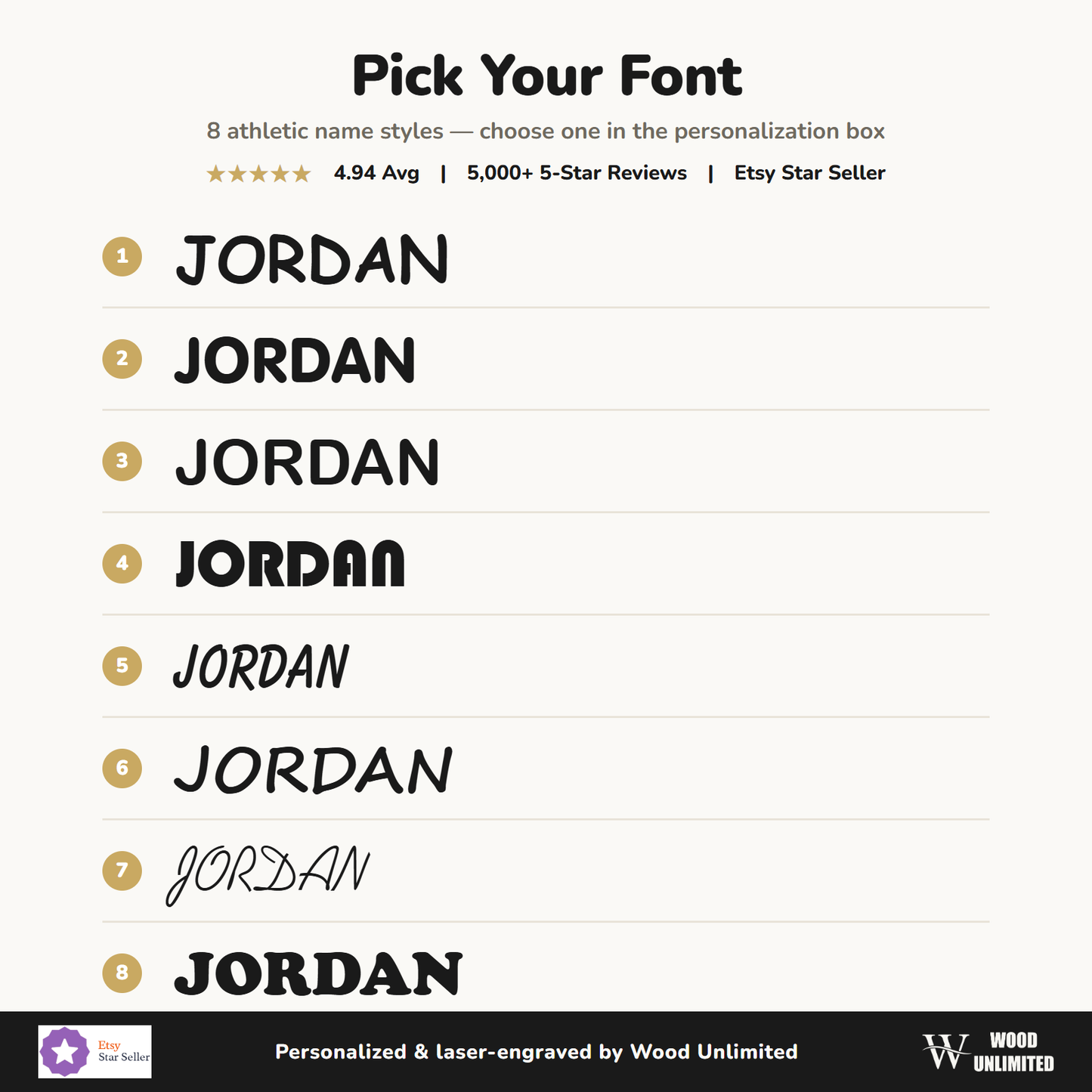 8 athletic font styles for the engraved name on a sport water bottle