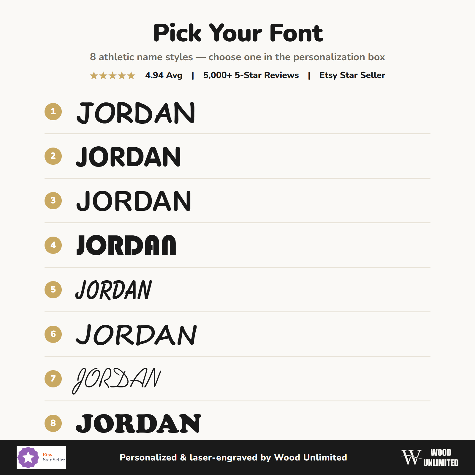 8 athletic font styles for the engraved name on a sport water bottle