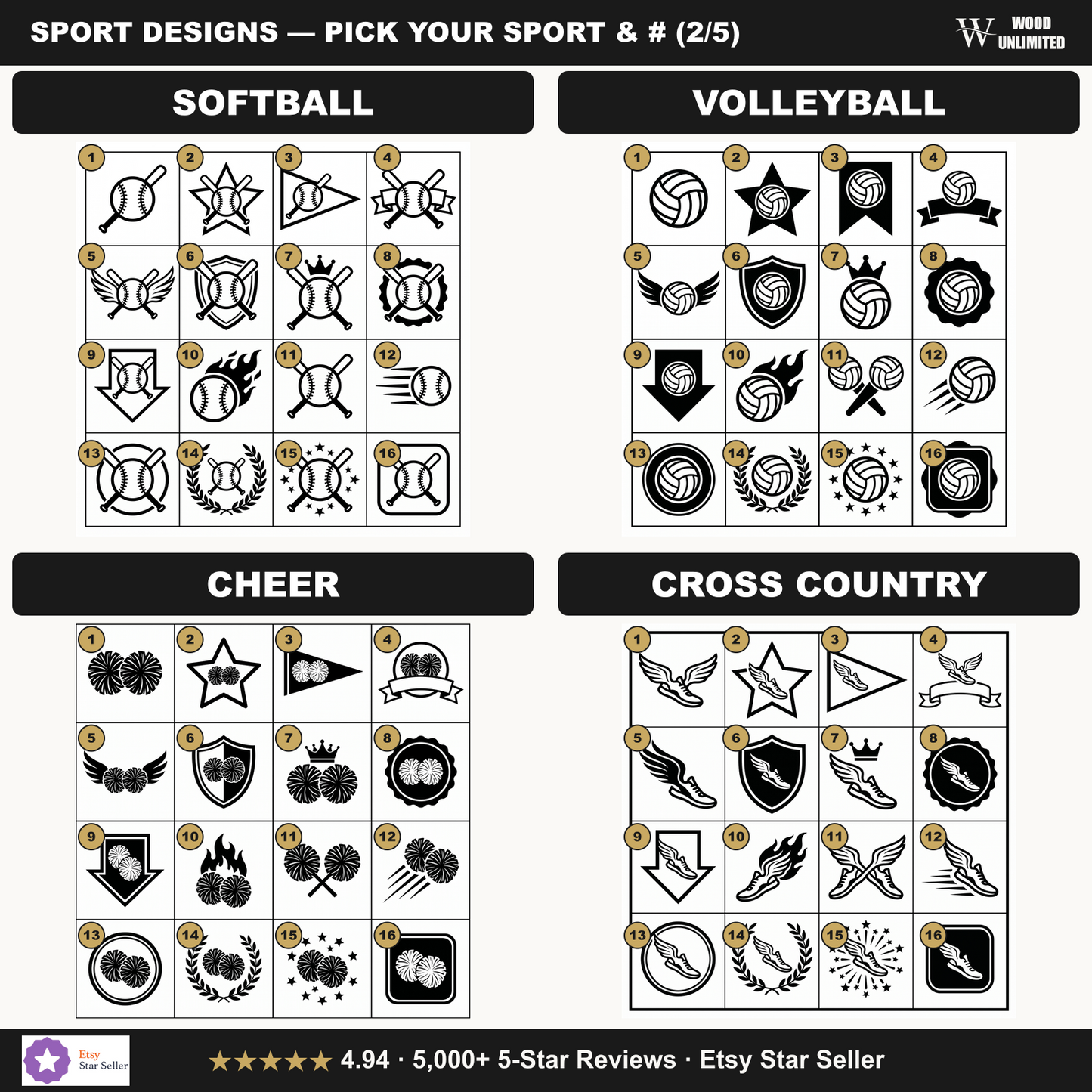 Sport design sheet softball volleyball cheer cross country pick a number