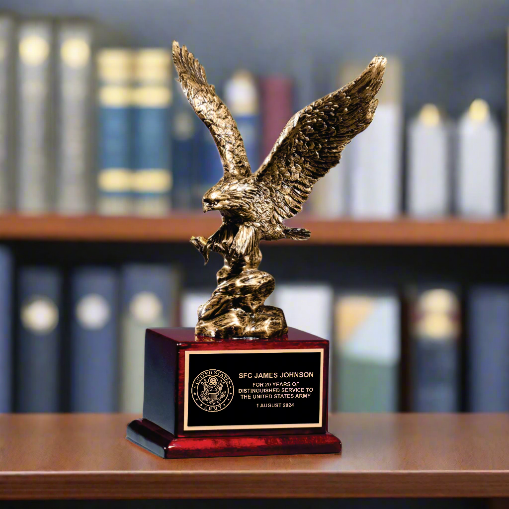 Military Appreciation Recognition Eagle Award, Antique Bronze Finished Eagle Trophy, Patriotic Award for Army, Navy, Air Force, Marines & Coast Guard