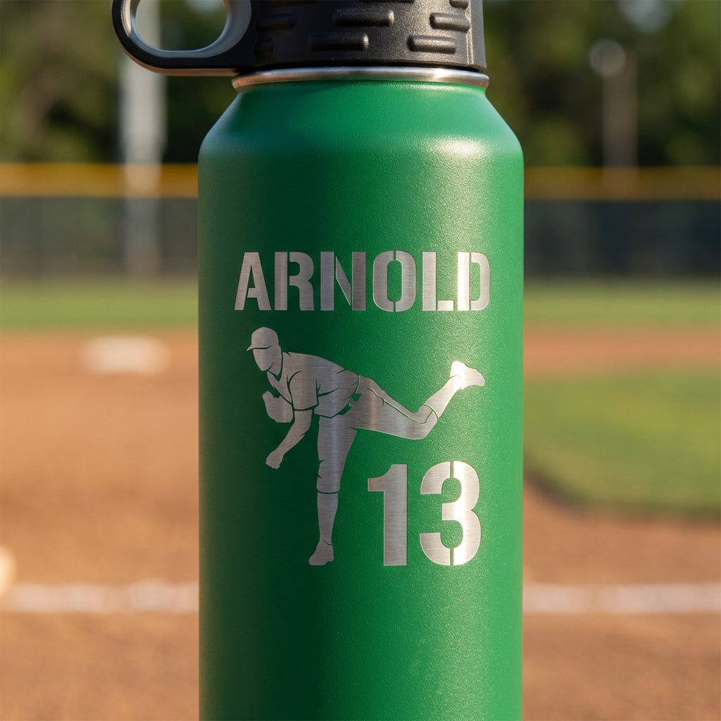 Personalized Baseball Pitcher Water Bottle - Custom Player Gift - Laser Engraved Hydration Bottle - Durable Sports Drinkware - View 6