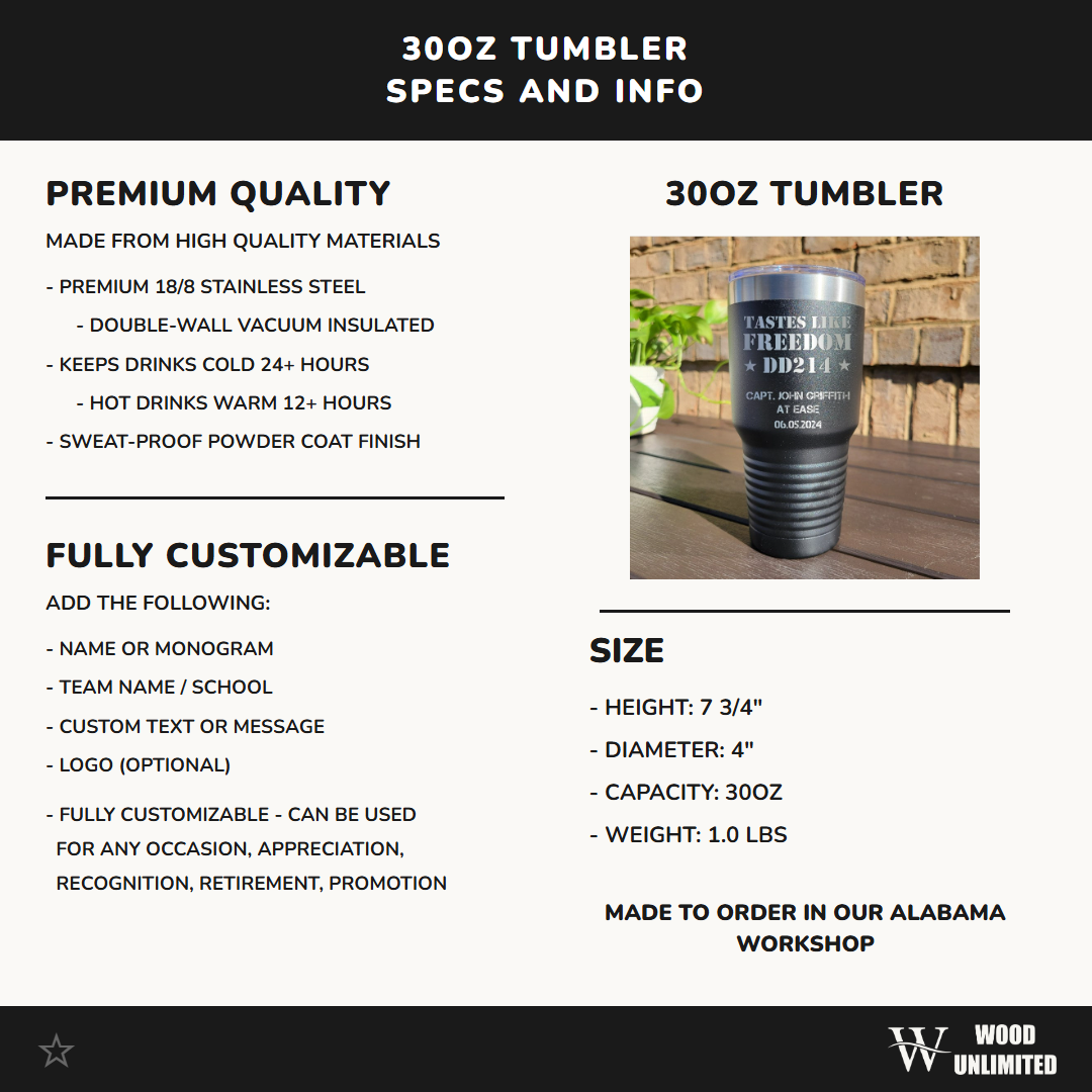 Personalized DD214 Military Retirement Gift - Personalized 30oz Insulated Drink Tumbler, Retirement Name Coffee Tumbler (Copy)