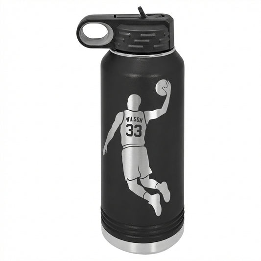 Personalized Basketball Player Water Bottle | Custom Team Gift | Laser Engraved Sports Bottle | Athlete Hydration | Name & Number - View 1
