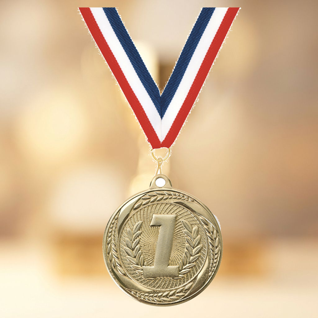 Personalized 1st Place Medals with Neck Ribbon - Gold - Custom Engraved