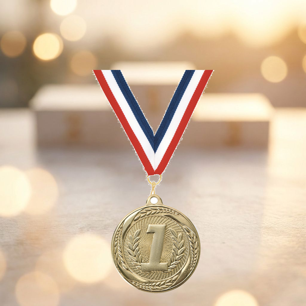 Personalized 1st Place Medals with Neck Ribbon - Gold - Custom Engraved