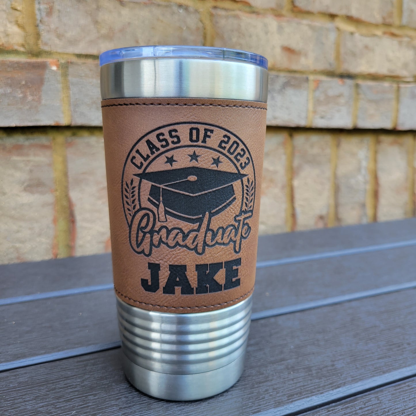 Personalized Graduation Drink Tumbler, Drink Tumbler Gift for Graduate, Graduation Gift for him, Engraved Leather Drink tumbler gift for graduation gift