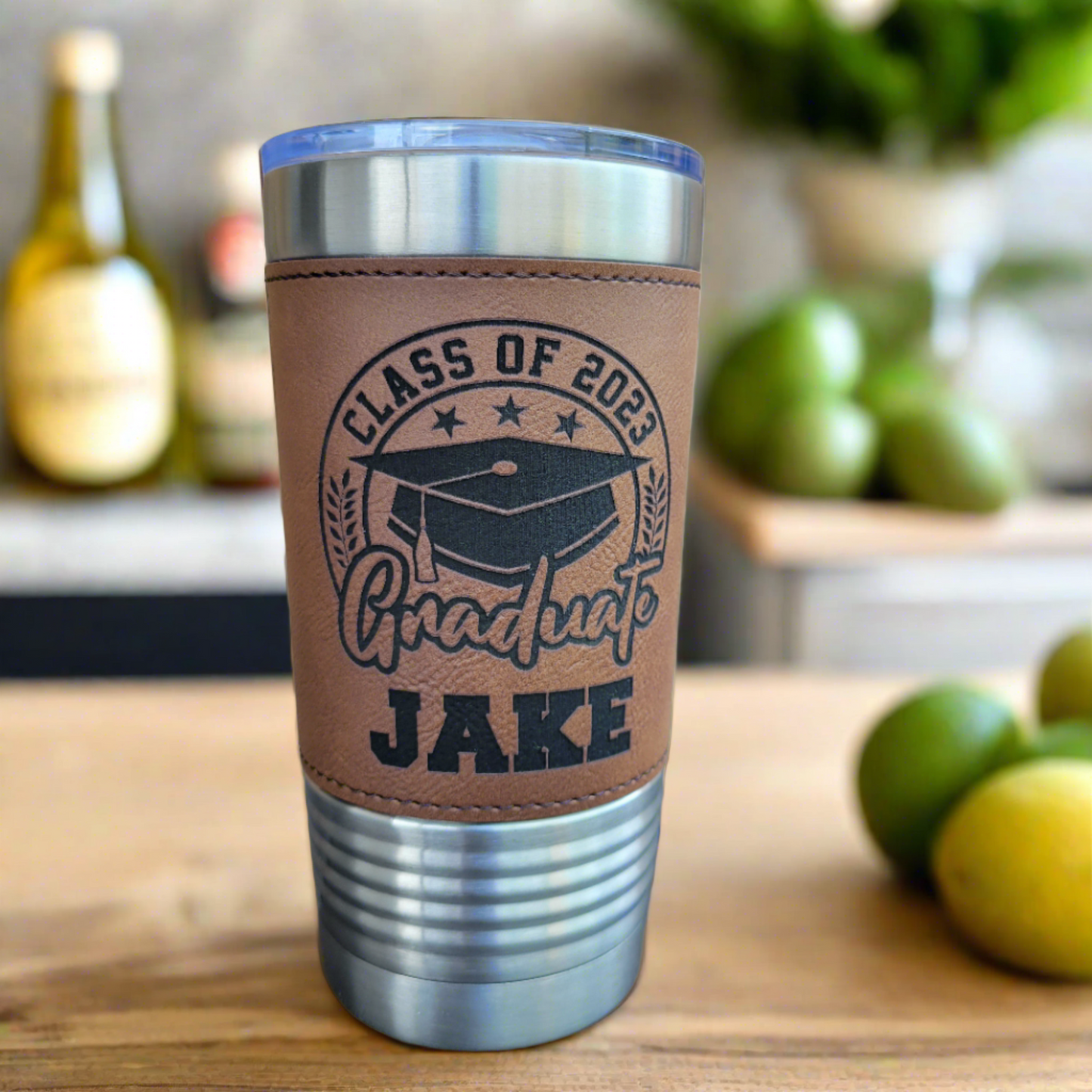 Graduation Drink Tumbler, Leather graduation drink tumbler, gift for graduate, graduation gift, senior gift