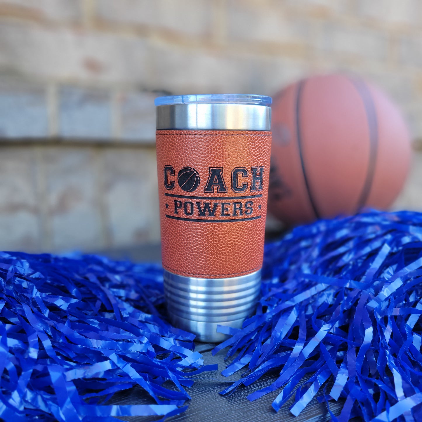 Personalized Basketball Tumbler! Insulated Leatherette Tumbler with Basketball Texture Gift For Coach! 20oz Basketball Coach Gift!