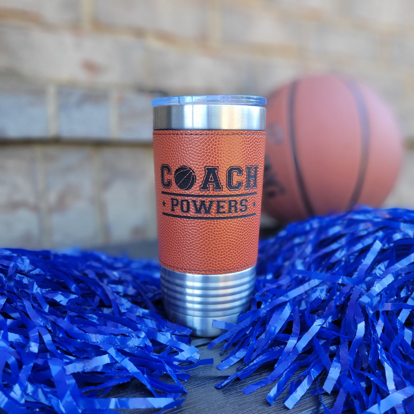 Personalized Basketball Tumbler! Insulated Leatherette Tumbler with Basketball Texture Gift For Coach! 20oz Basketball Coach Gift!