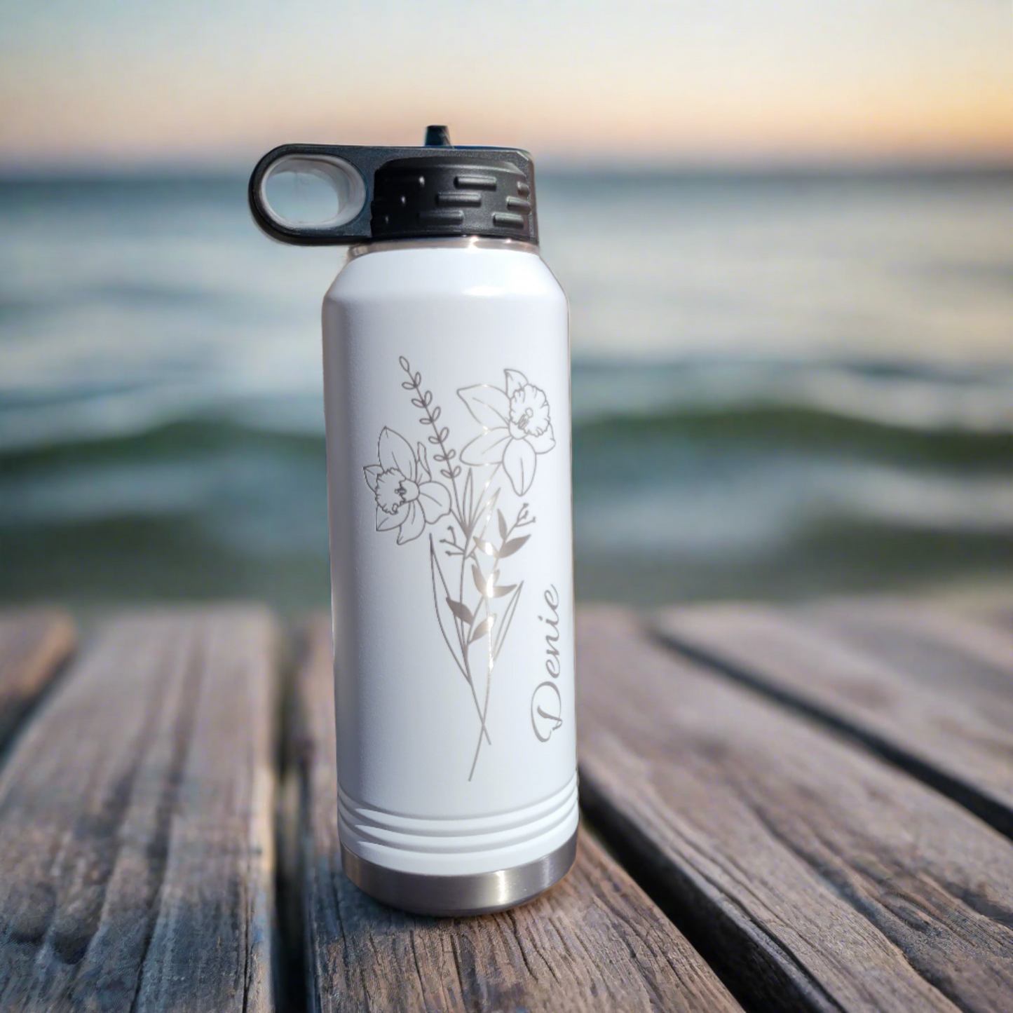 Mom gift, Birth Month Flower Water Bottle, Personalized Birth Flower Gift for her