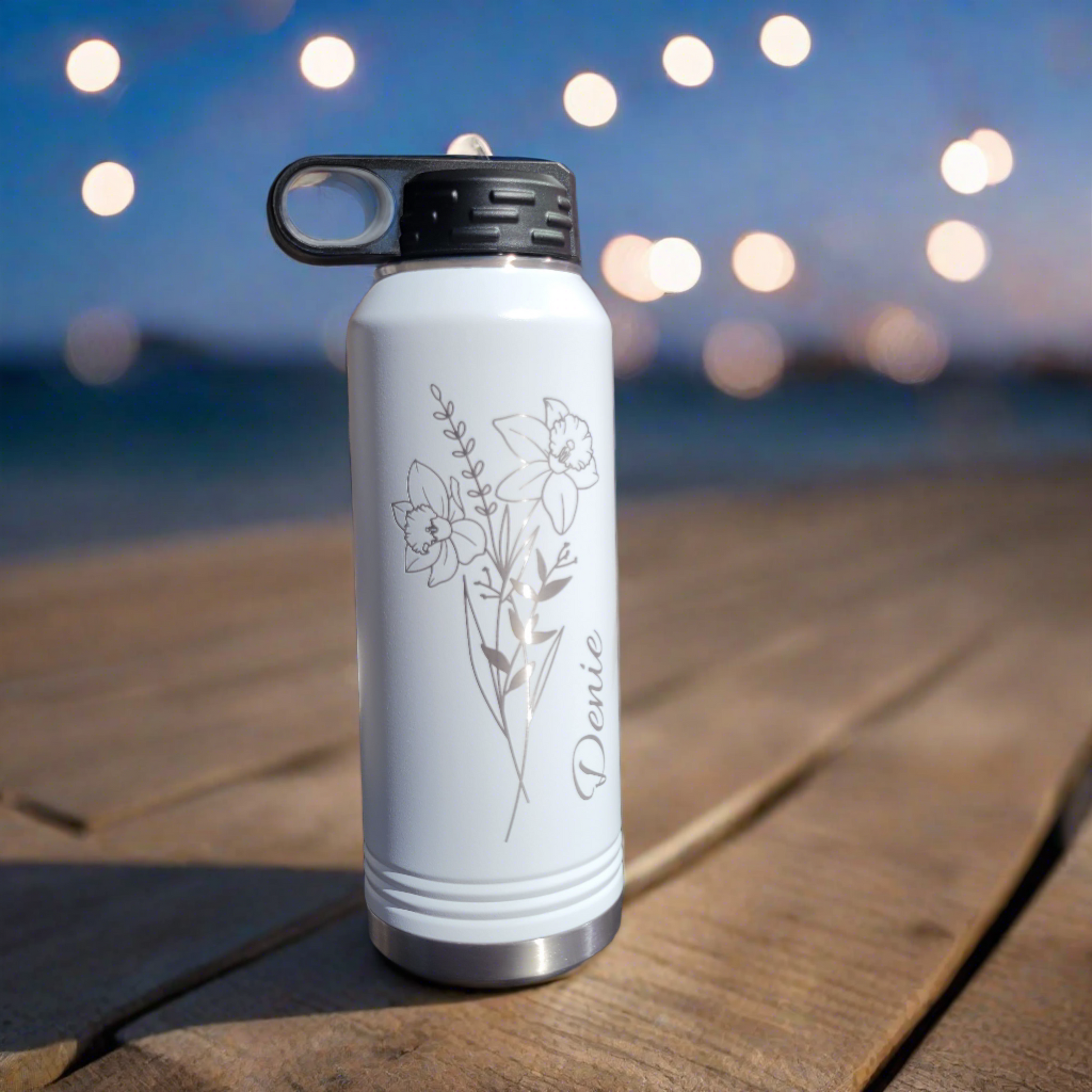 Mom gift, Birth Month Flower Water Bottle, Personalized Birth Flower Gift for her
