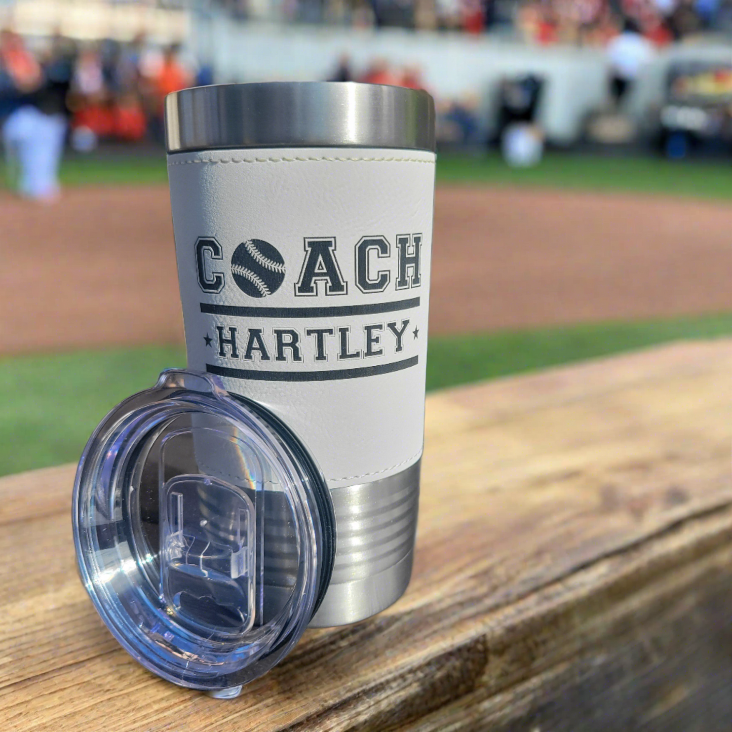 Personalized Baseball Tumbler! Insulated Leatherette Tumbler with Baseball Texture Gift For Coach! 20oz Baseball Coach Gift!