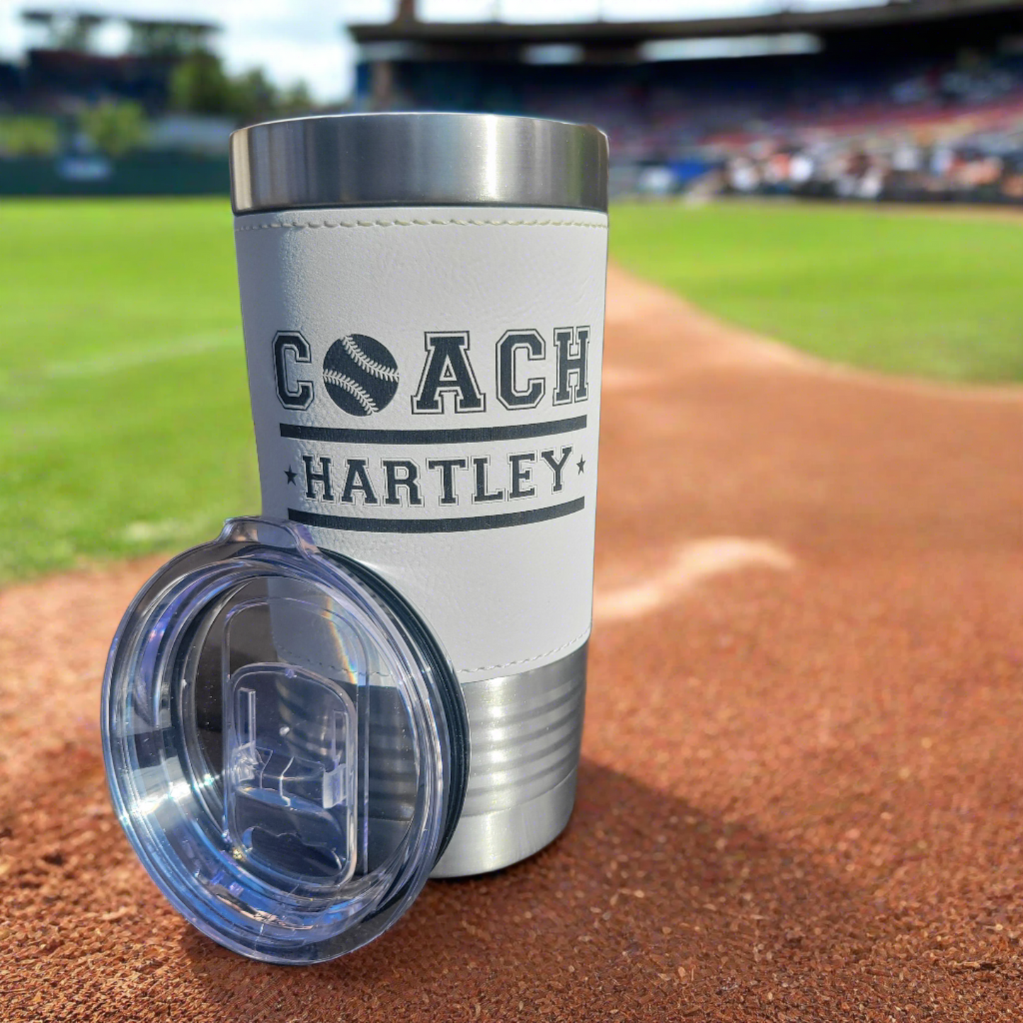 Personalized Baseball Tumbler! Insulated Leatherette Tumbler with Baseball Texture Gift For Coach! 20oz Baseball Coach Gift!