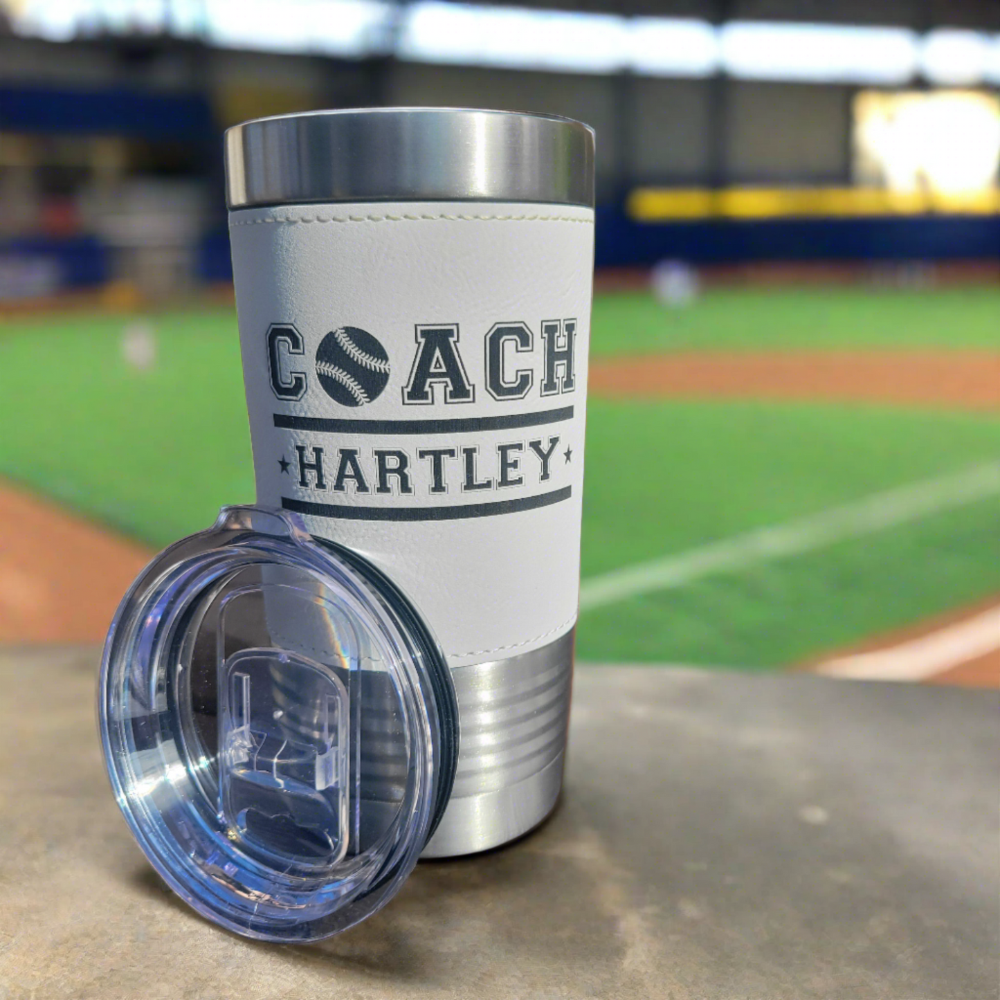 Personalized Baseball Tumbler! Insulated Leatherette Tumbler with Baseball Texture Gift For Coach! 20oz Baseball Coach Gift!