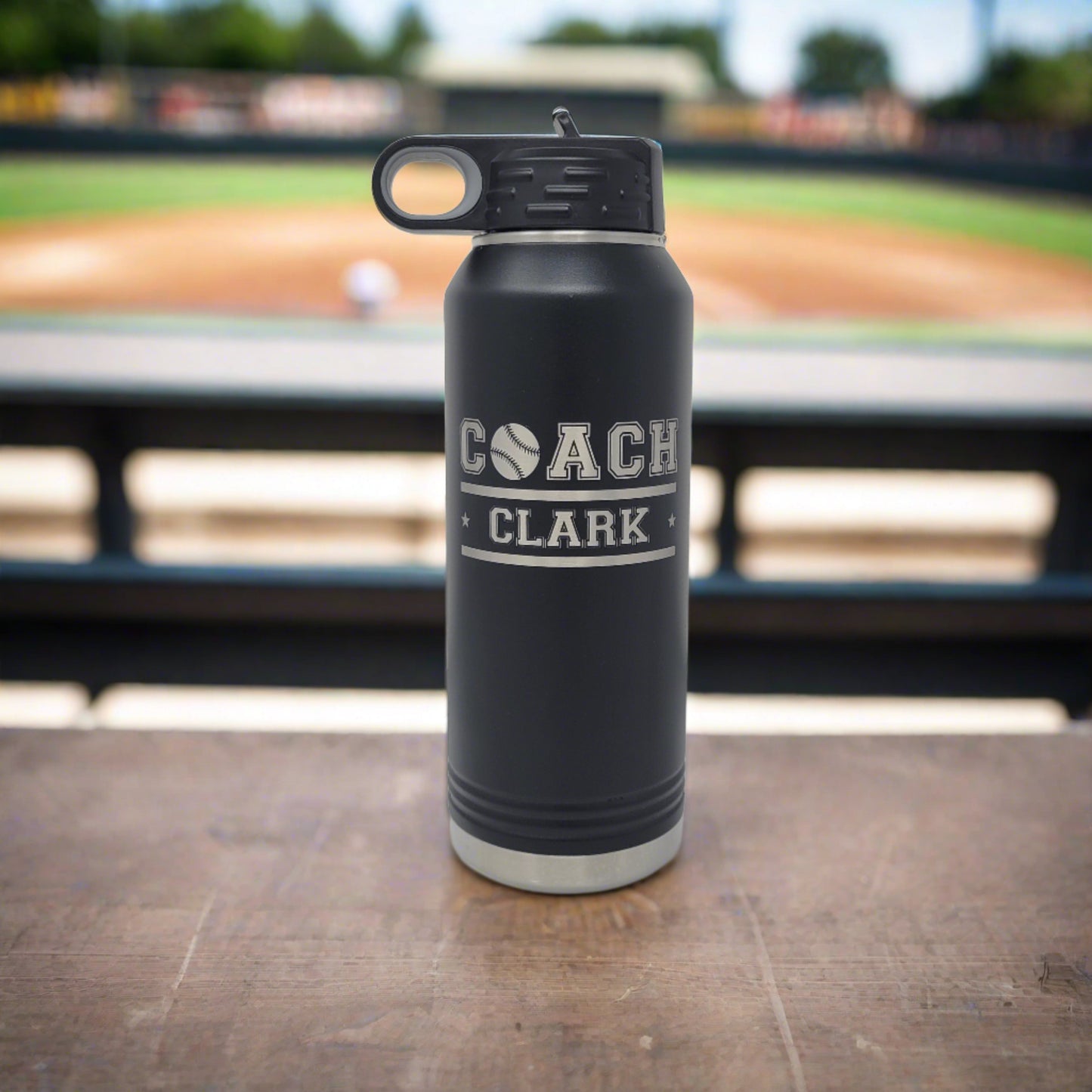 Personalized Baseball Water Bottles - Custom Engraved 32oz Stainless Steel Bottle for Baseball Players and Baseball Coaches