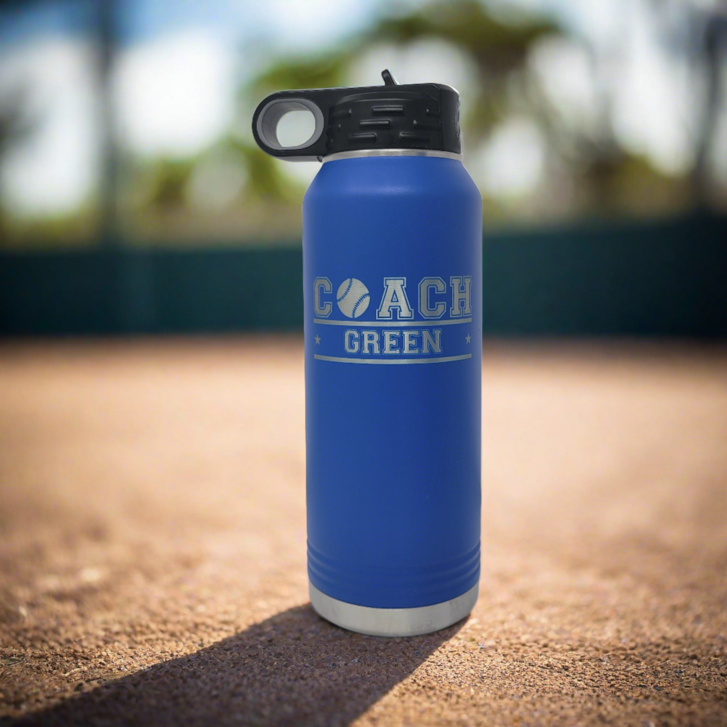 Personalized Baseball Water Bottles - Custom Engraved 32oz Stainless Steel Bottle for Baseball Players and Baseball Coaches