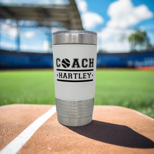 Personalized Baseball Tumbler! Insulated Leatherette Tumbler with Baseball Texture Gift For Coach! 20oz Baseball Coach Gift!