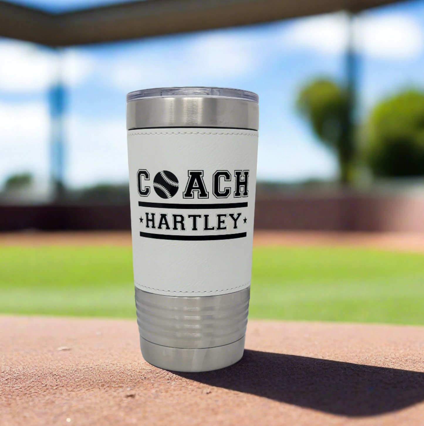 Personalized Baseball Tumbler! Insulated Leatherette Tumbler with Baseball Texture Gift For Coach! 20oz Baseball Coach Gift!