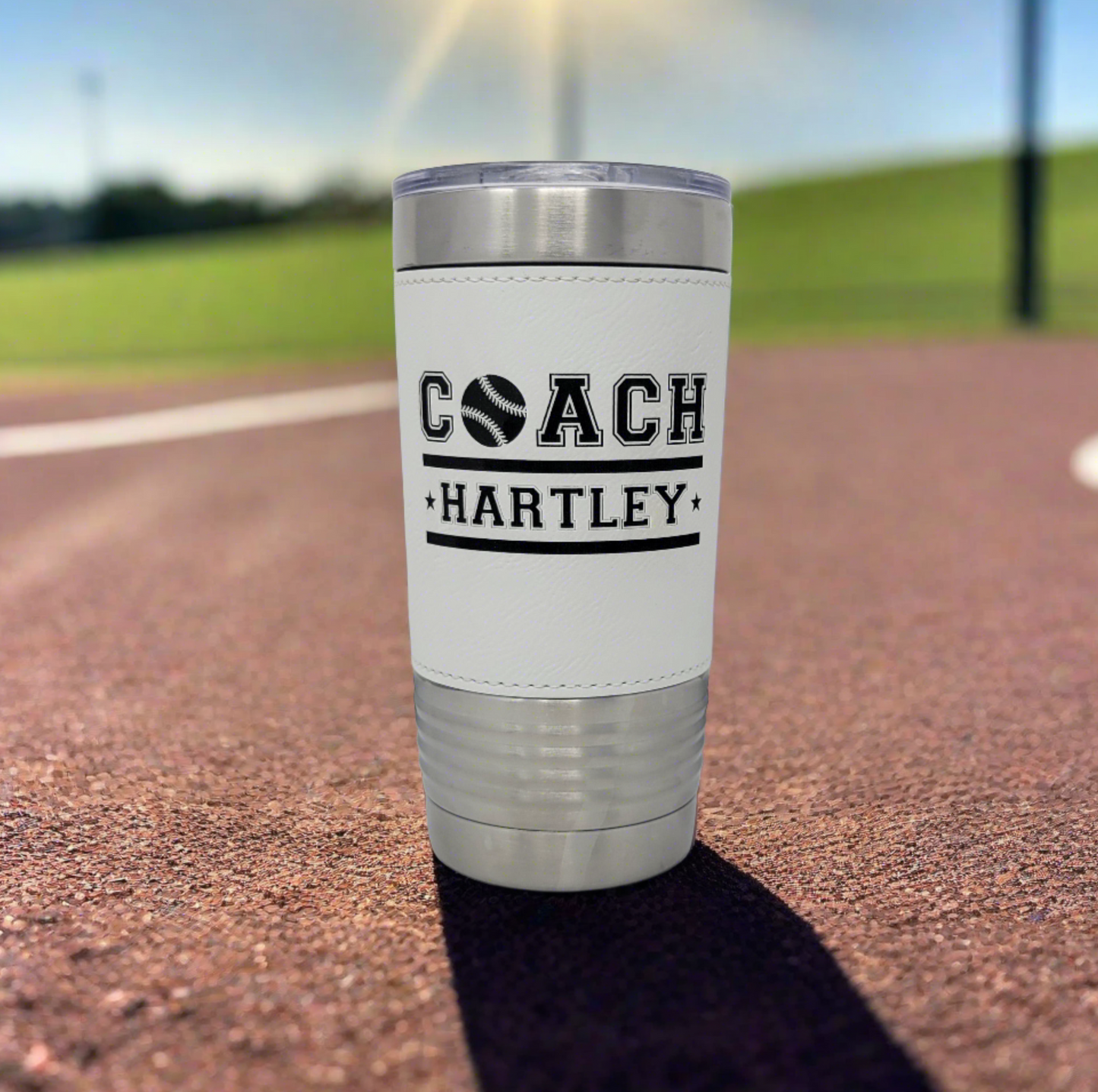 Personalized Baseball Tumbler! Insulated Leatherette Tumbler with Baseball Texture Gift For Coach! 20oz Baseball Coach Gift!