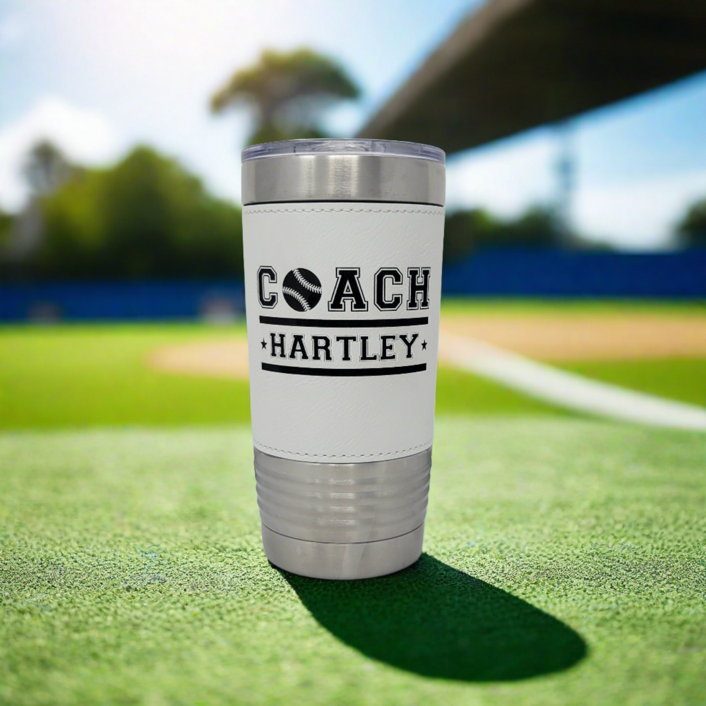 Personalized Baseball Tumbler! Insulated Leatherette Tumbler with Baseball Texture Gift For Coach! 20oz Baseball Coach Gift!