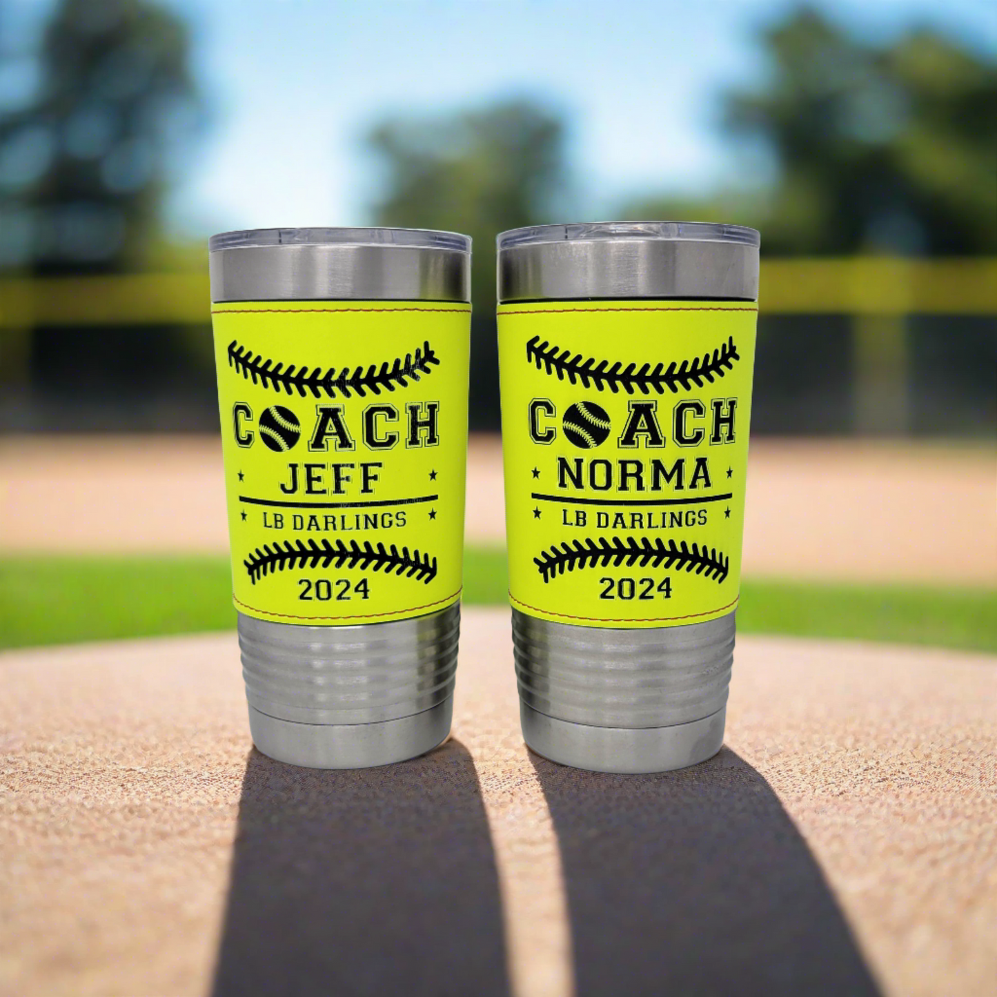 Personalized Softball Tumbler! Insulated Leatherette Tumbler with Softball Texture Gift For Coach! 20oz Softball Coach Gift!