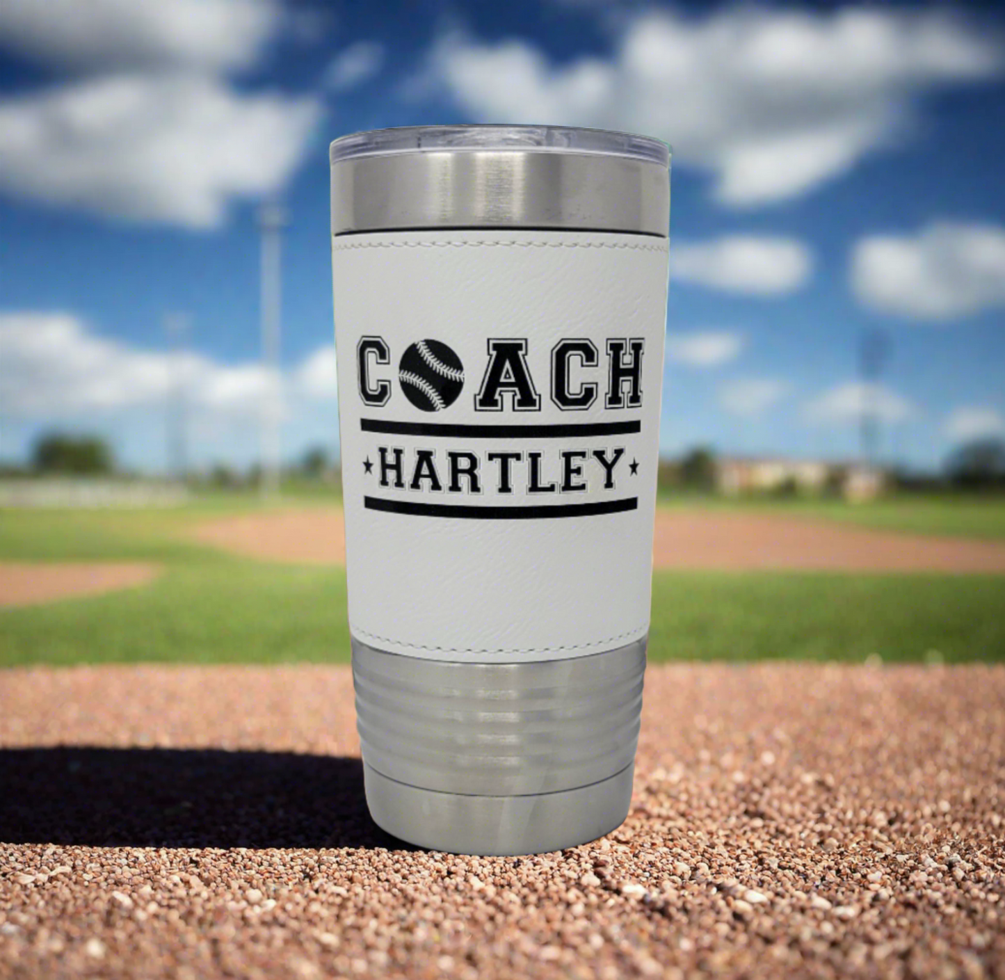 Personalized Baseball Tumbler! Insulated Leatherette Tumbler with Baseball Texture Gift For Coach! 20oz Baseball Coach Gift!