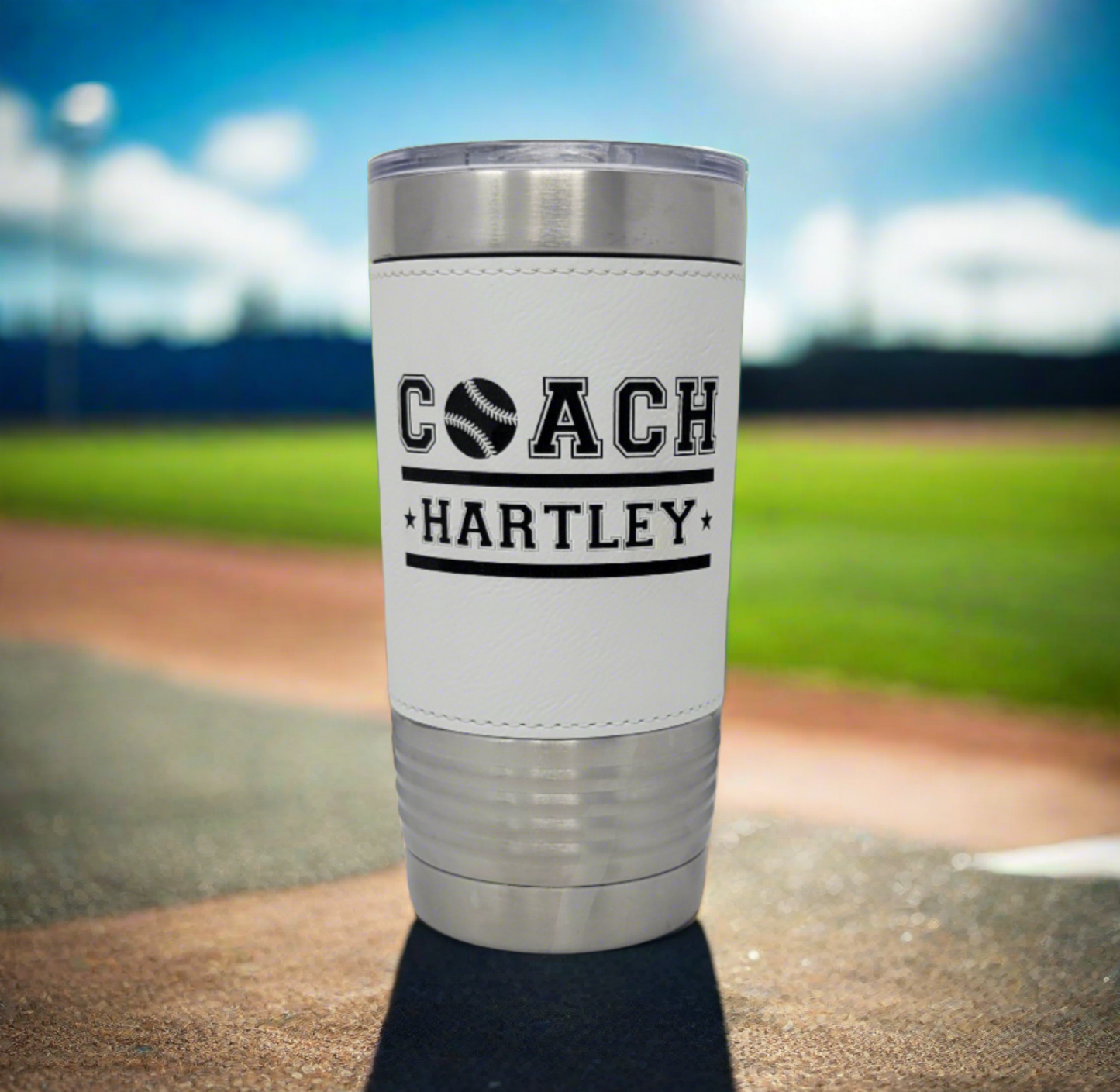 Personalized Baseball Tumbler! Insulated Leatherette Tumbler with Baseball Texture Gift For Coach! 20oz Baseball Coach Gift!