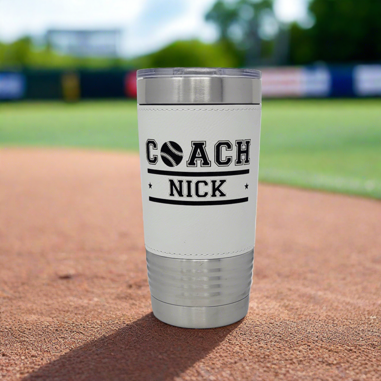 Personalized Baseball Tumbler! Insulated Leatherette Tumbler with Baseball Texture Gift For Coach! 20oz Baseball Coach Gift!