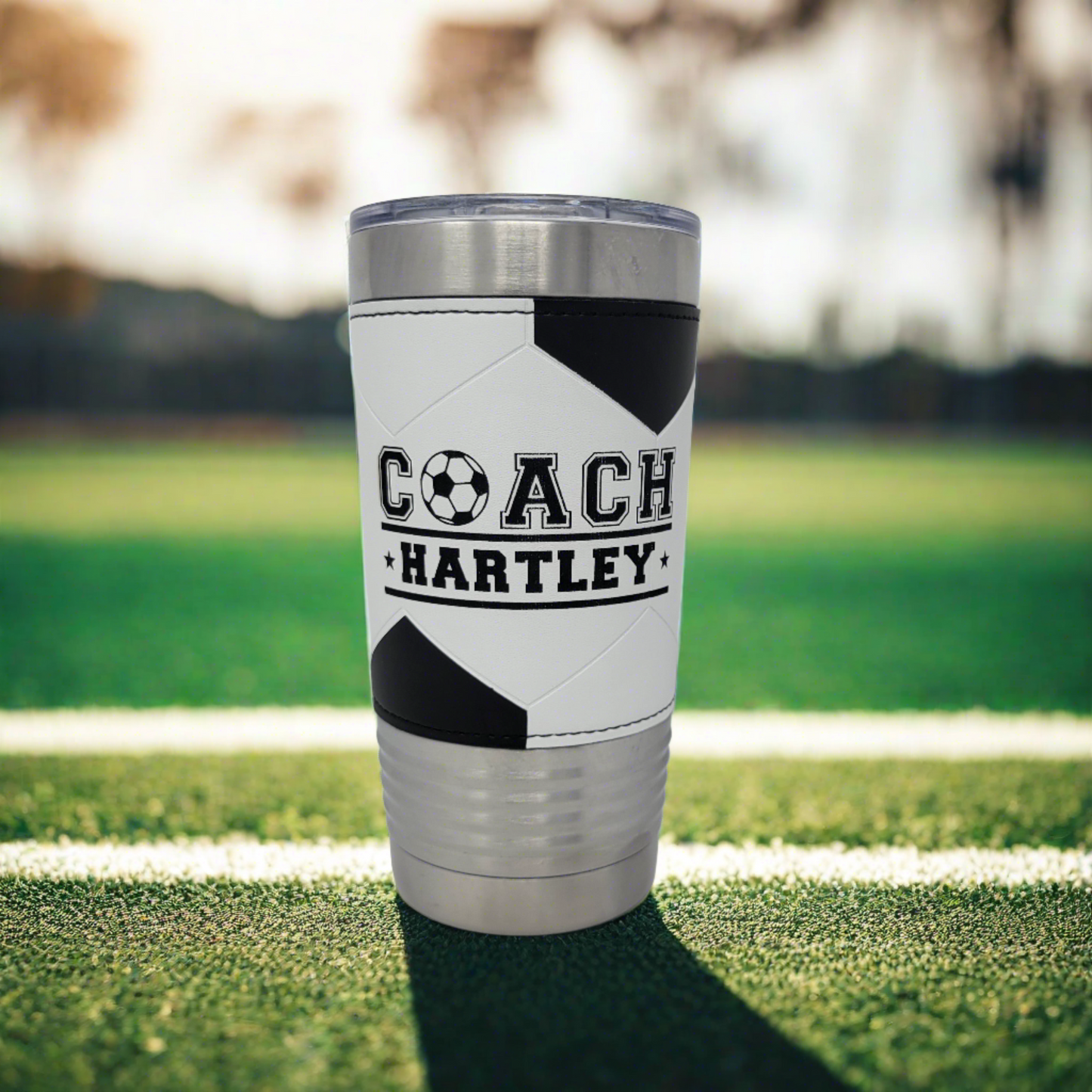 Personalized Soccer Tumbler! Insulated Leatherette Tumbler with Soccer Ball Texture Gift For Coach! 20oz Soccer Coach Gift!