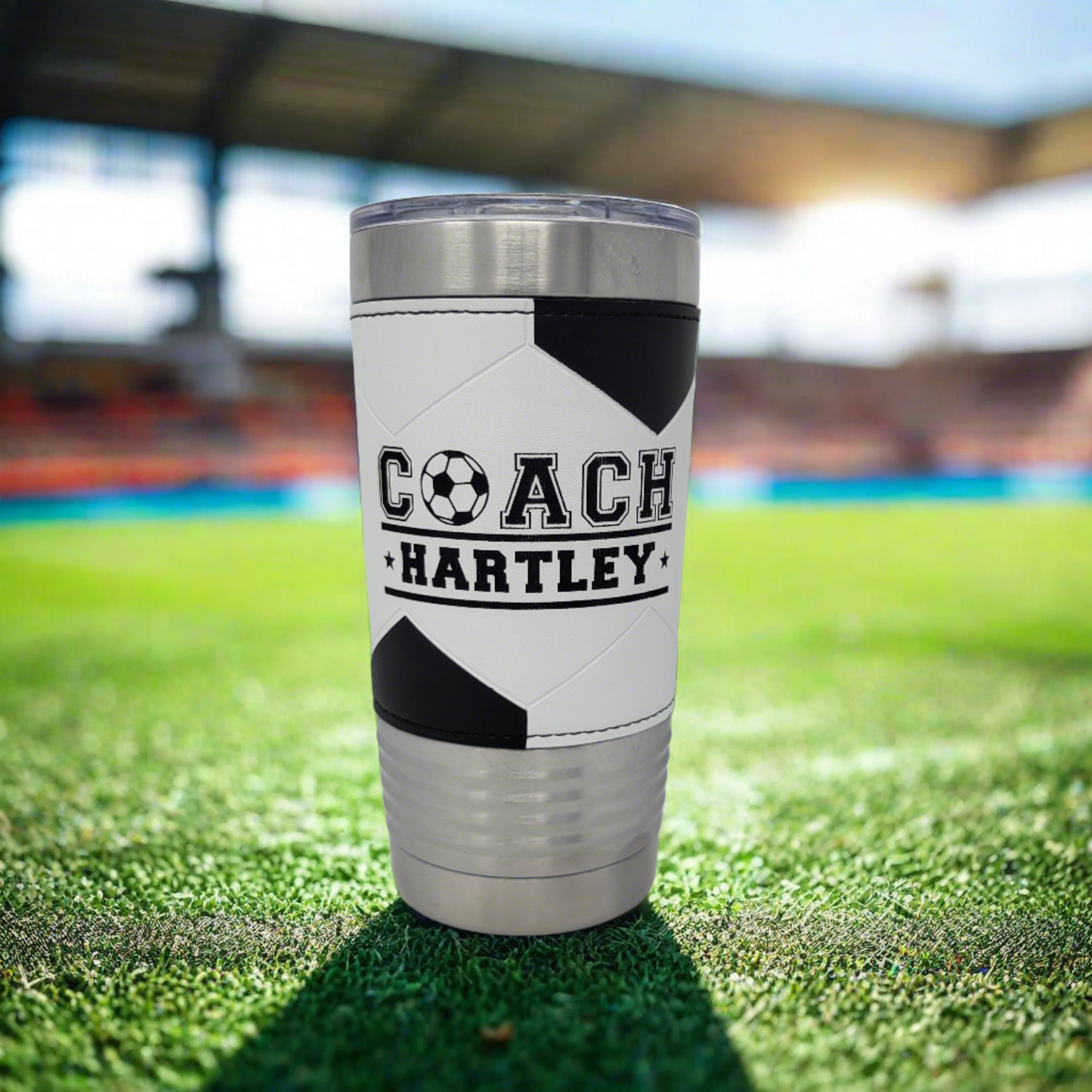 Personalized Soccer Tumbler! Insulated Leatherette Tumbler with Soccer Ball Texture Gift For Coach! 20oz Soccer Coach Gift!