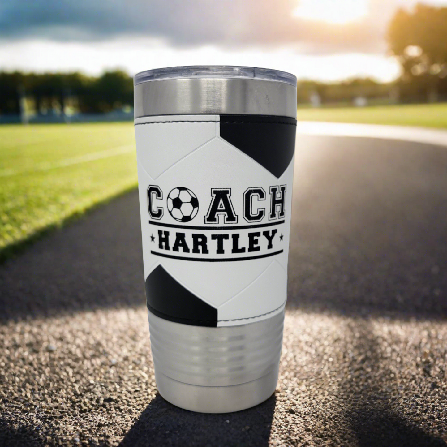 Personalized Soccer Tumbler! Insulated Leatherette Tumbler with Soccer Ball Texture Gift For Coach! 20oz Soccer Coach Gift!