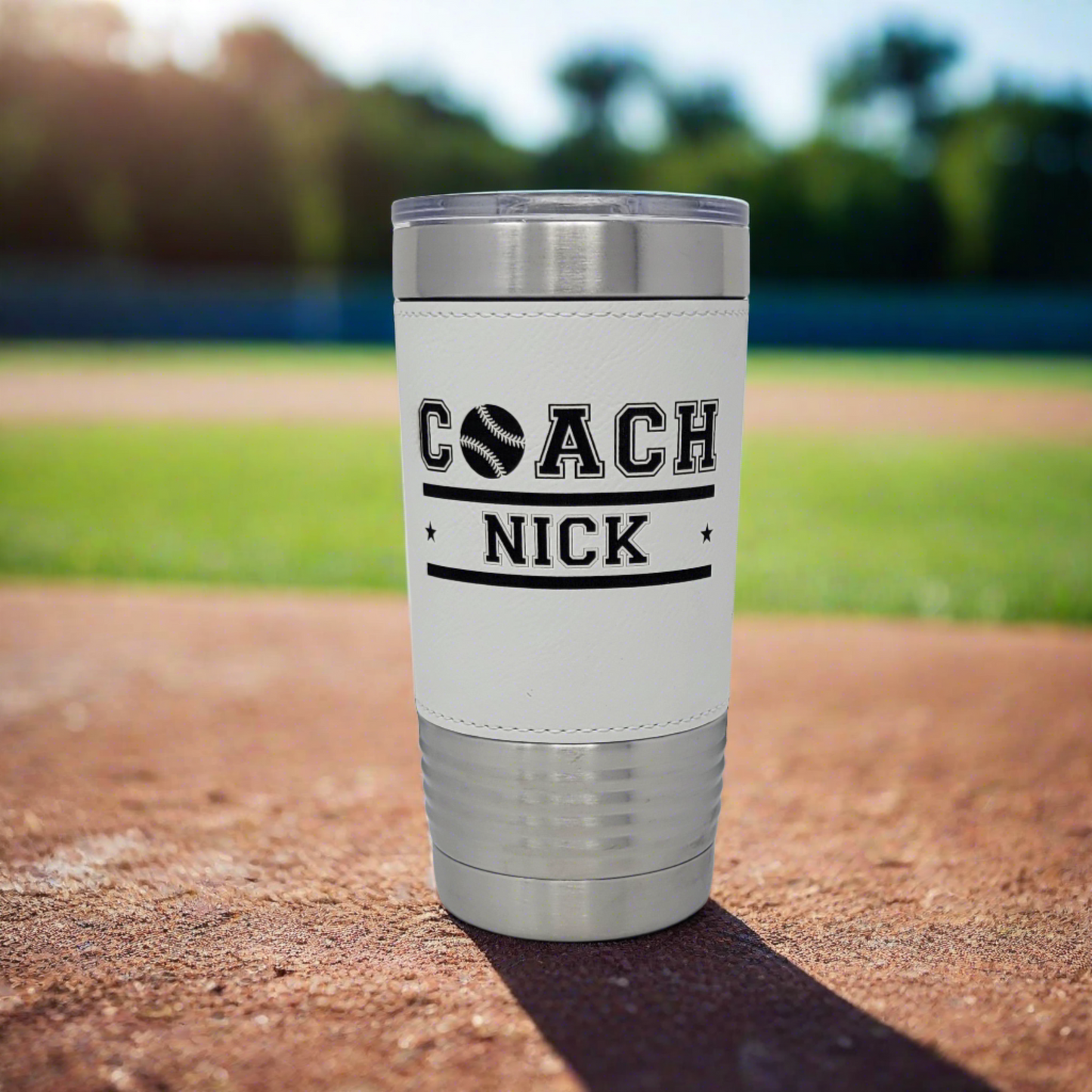 Personalized Baseball Tumbler! Insulated Leatherette Tumbler with Baseball Texture Gift For Coach! 20oz Baseball Coach Gift!