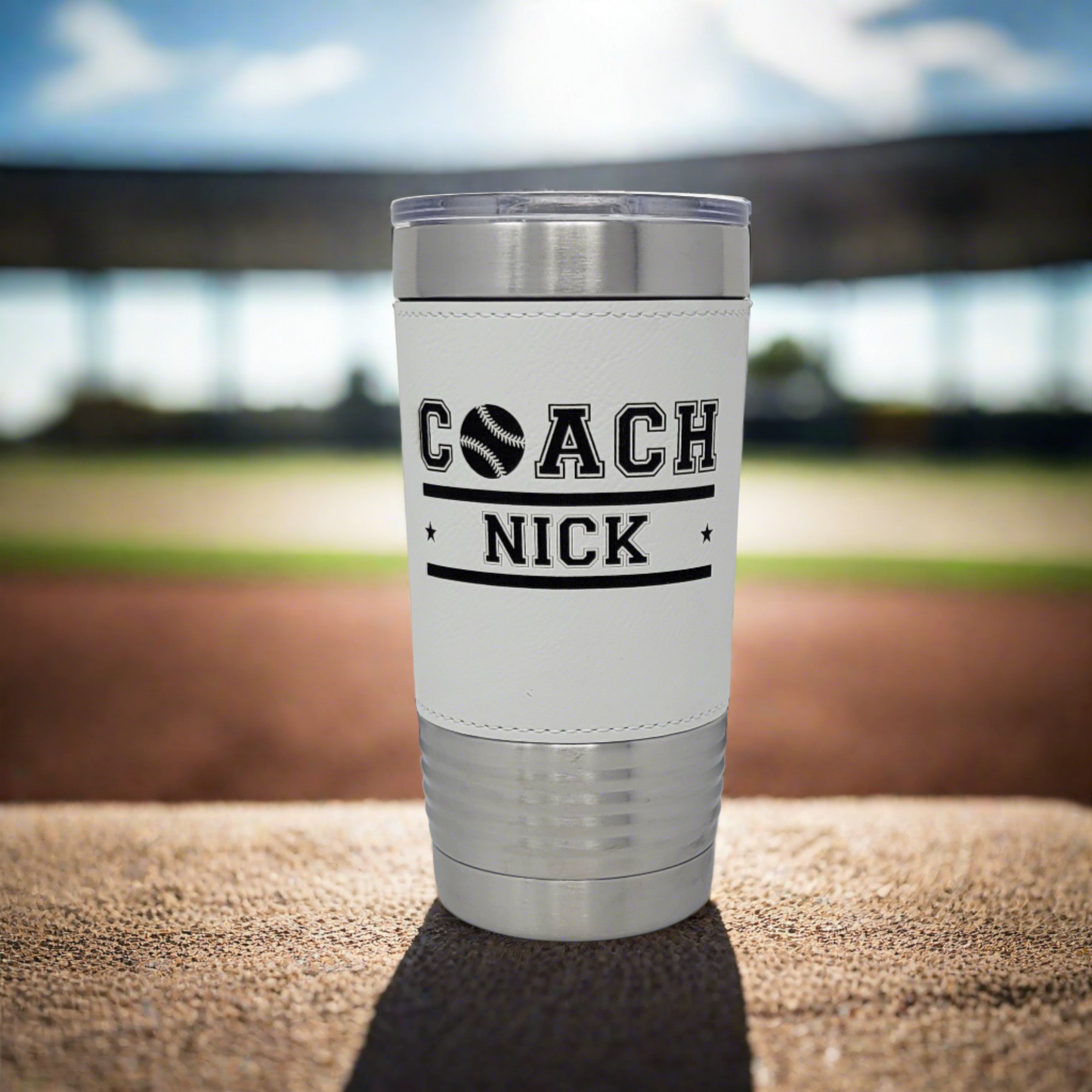 Personalized Baseball Tumbler! Insulated Leatherette Tumbler with Baseball Texture Gift For Coach! 20oz Baseball Coach Gift!