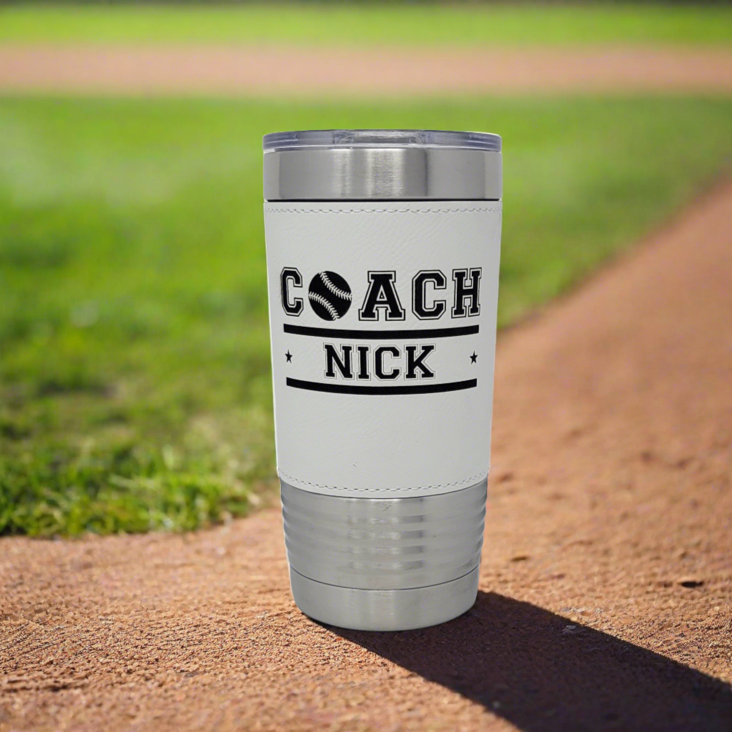 Personalized Baseball Tumbler! Insulated Leatherette Tumbler with Baseball Texture Gift For Coach! 20oz Baseball Coach Gift!