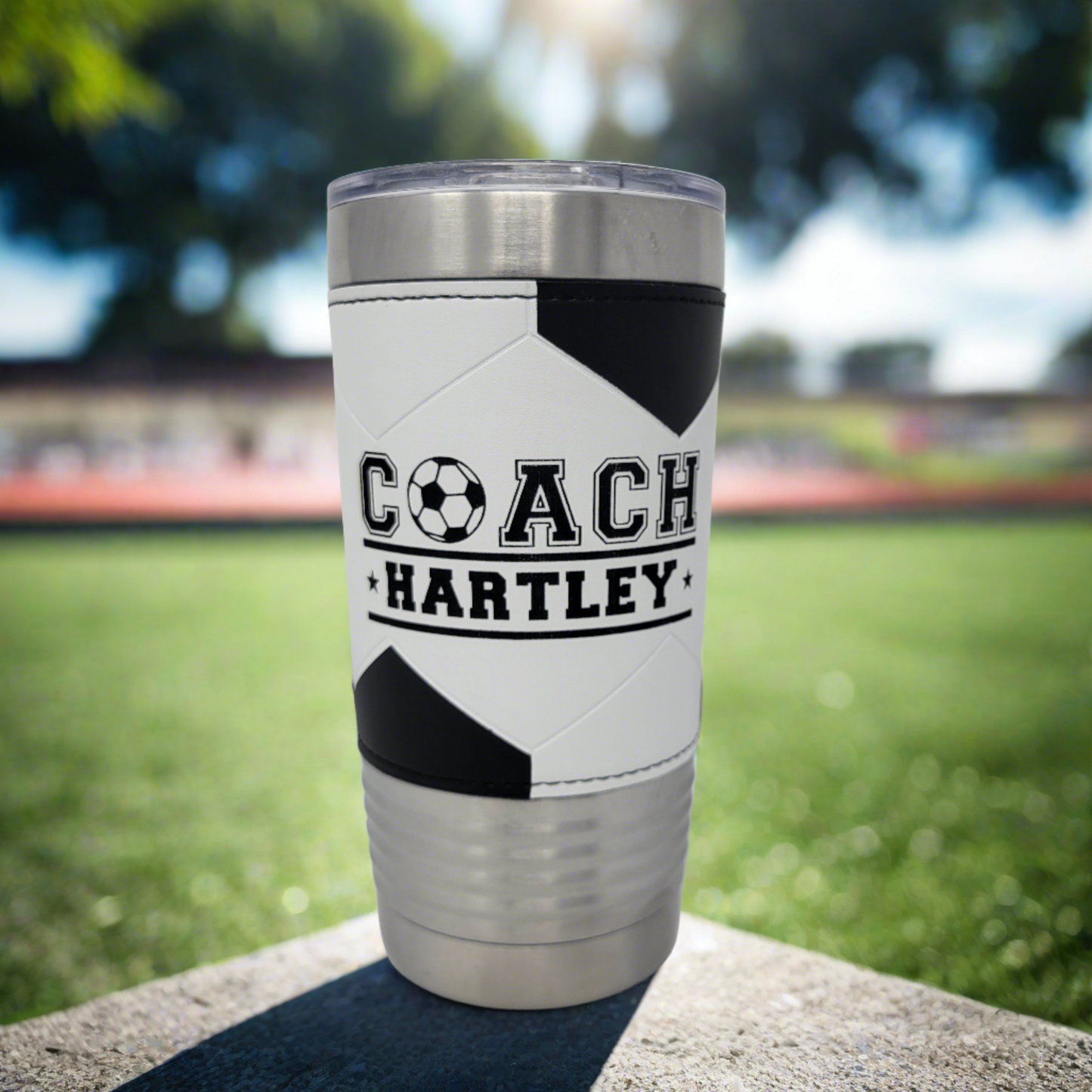 Personalized Soccer Tumbler! Insulated Leatherette Tumbler with Soccer Ball Texture Gift For Coach! 20oz Soccer Coach Gift!