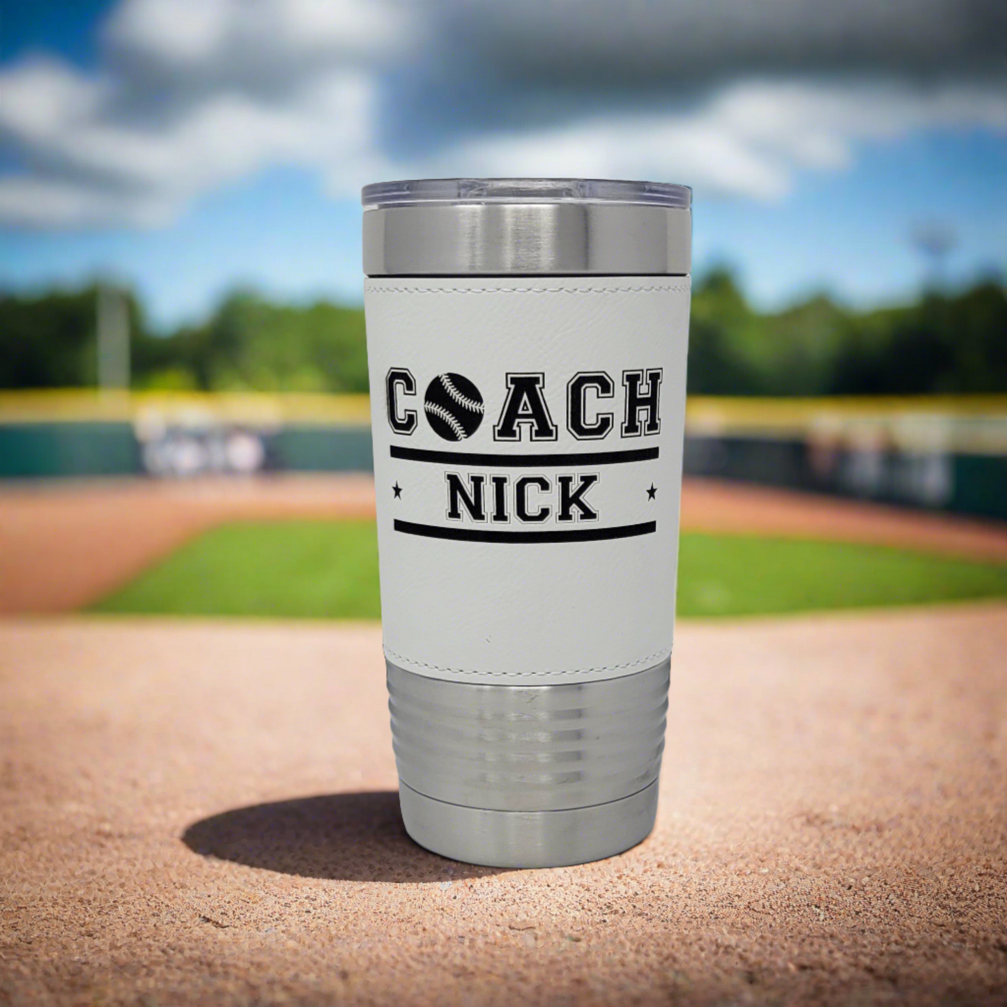 Personalized Baseball Tumbler! Insulated Leatherette Tumbler with Baseball Texture Gift For Coach! 20oz Baseball Coach Gift!