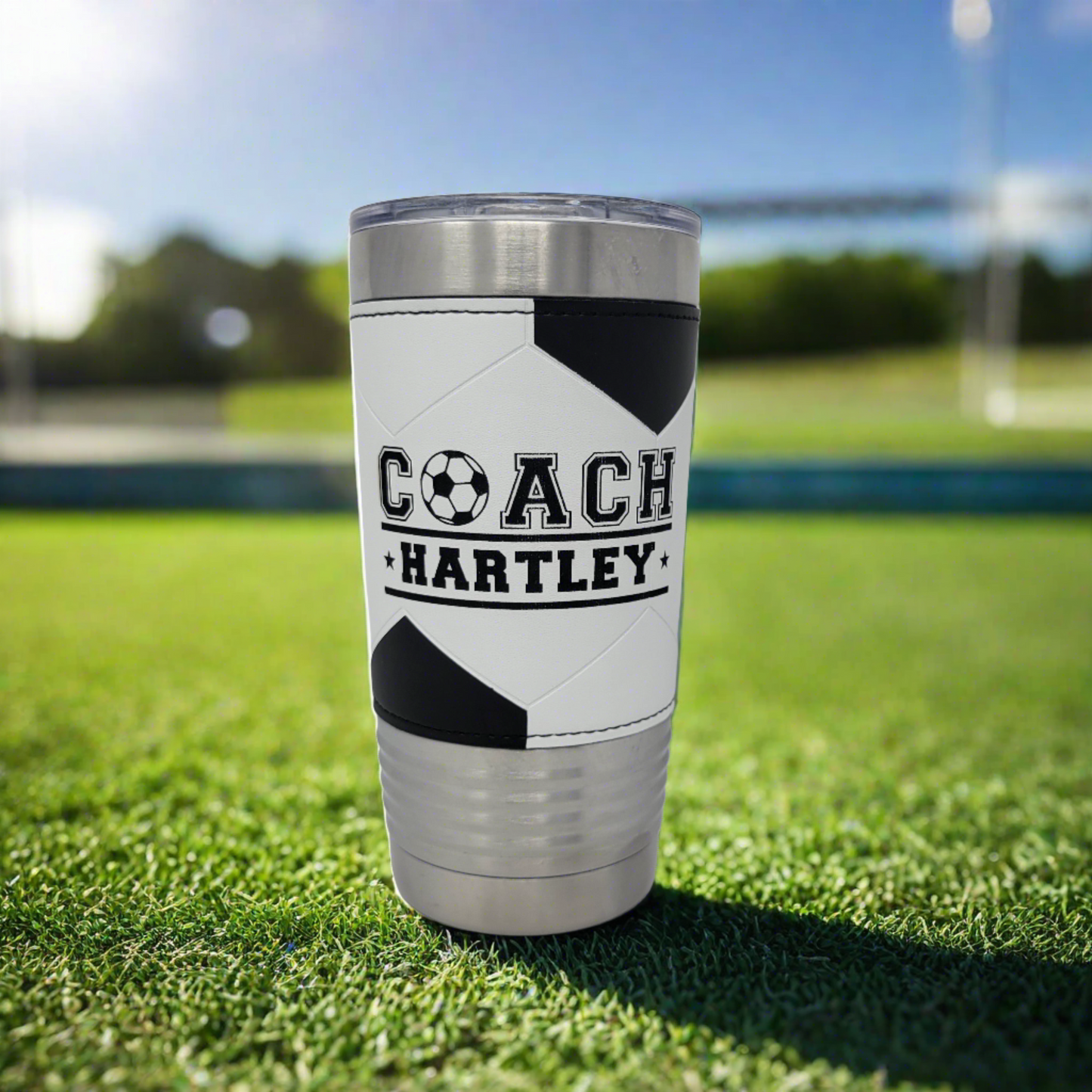 Personalized Soccer Tumbler! Insulated Leatherette Tumbler with Soccer Ball Texture Gift For Coach! 20oz Soccer Coach Gift!