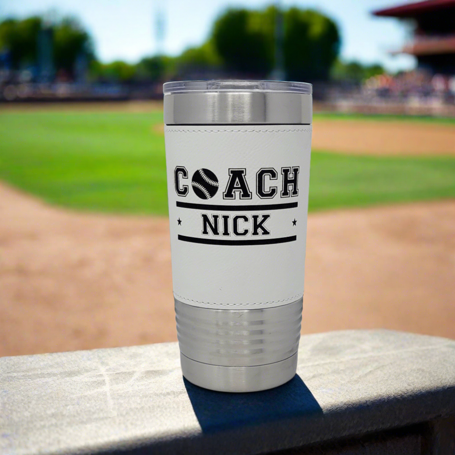 Personalized Baseball Tumbler! Insulated Leatherette Tumbler with Baseball Texture Gift For Coach! 20oz Baseball Coach Gift!