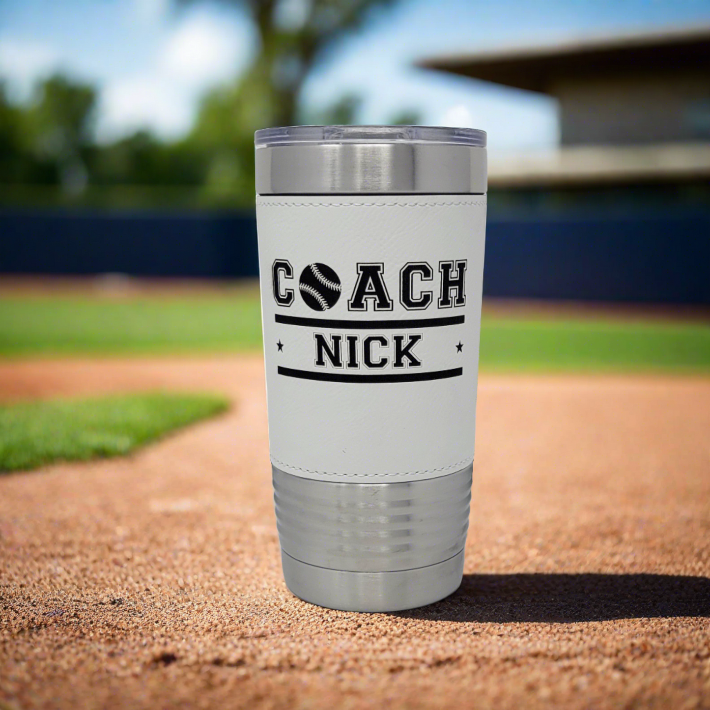 Personalized Baseball Tumbler! Insulated Leatherette Tumbler with Baseball Texture Gift For Coach! 20oz Baseball Coach Gift!