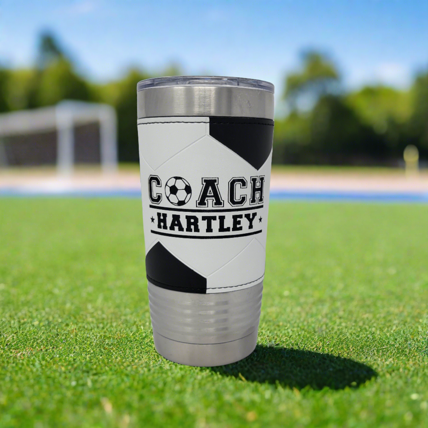 Personalized Soccer Tumbler! Insulated Leatherette Tumbler with Soccer Ball Texture Gift For Coach! 20oz Soccer Coach Gift!