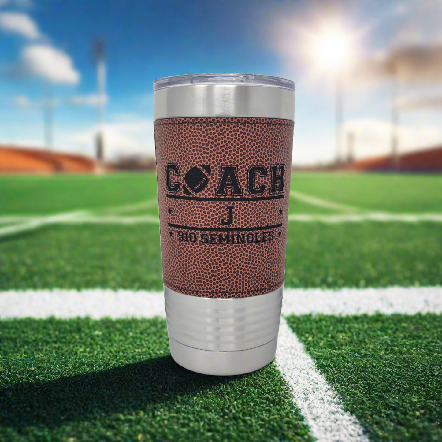 Football Coach Drink Tumbler, Gift for Football Coach, Personalized Coach Gift with Football Team Name, Real football Texture Drink Tumbler