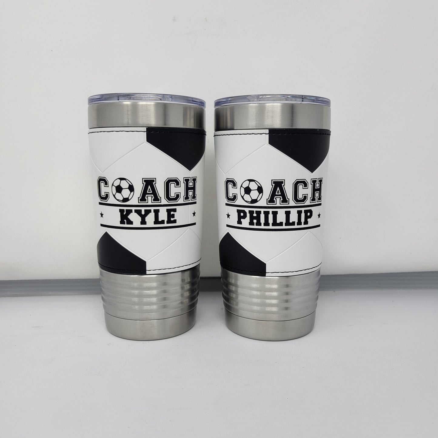 Personalized Soccer Tumbler! Insulated Leatherette Tumbler with Soccer Ball Texture Gift For Coach! 20oz Soccer Coach Gift!