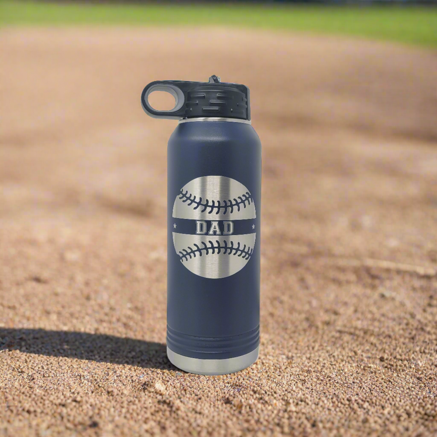 Personalized Baseball Water Bottle for Dad - Custom Engraved 32oz Stainless Steel Bottle for Father's Day, Dad Birthday and More